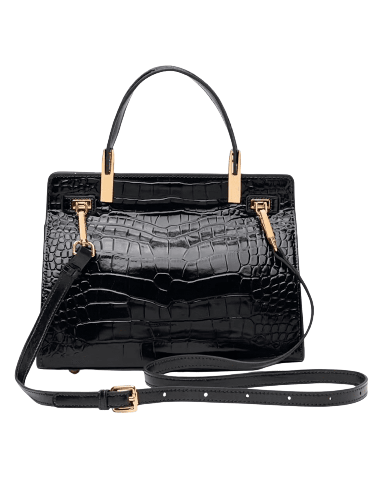 Back view of Austin Blaze Reagan Leather Top Handle Bag in Black Croc