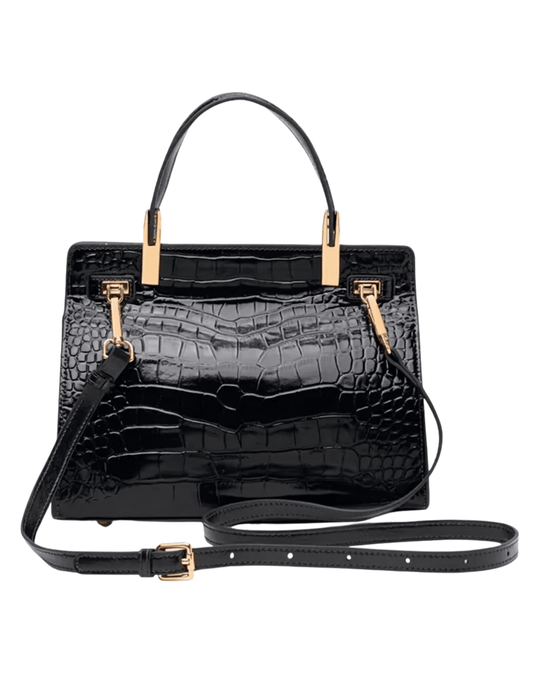 Back view of Austin Blaze Reagan Leather Top Handle Bag in Black Croc