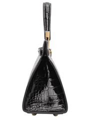 Side view of Austin Blaze Reagan Leather Top Handle Bag in Black Croc