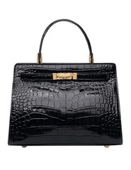 Austin Blaze Reagan Leather Top Handle Bag in Black Croc
