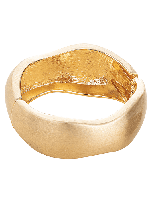 "Modern brushed gold chunky cuff bracelet with wavy asymmetrical shape by Austin Blaze"