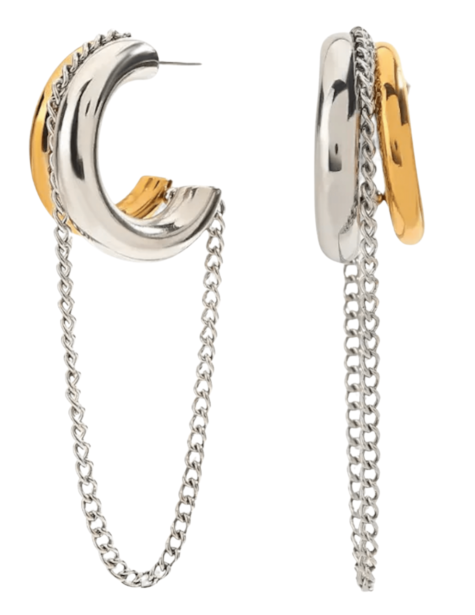 Austin Blaze Ryan two tone huggie chain earrings with silver chain dangle