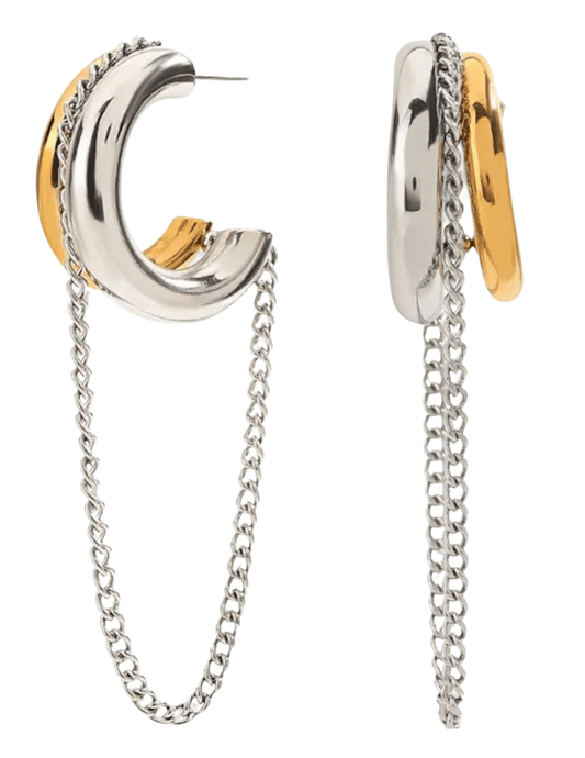 Austin Blaze Ryan two tone huggie chain earrings with silver chain dangle