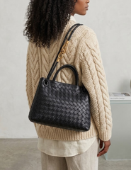 Austin Blaze Sabina Woven Leather Bag Black on shoulder
