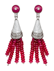 Austin Blaze Shilo fuchsia tassel earrings with beaded strands and pearly cone detail