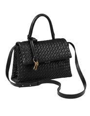 Austin Blaze Sloane Woven Top Handle Bag in black, with crossbody strap