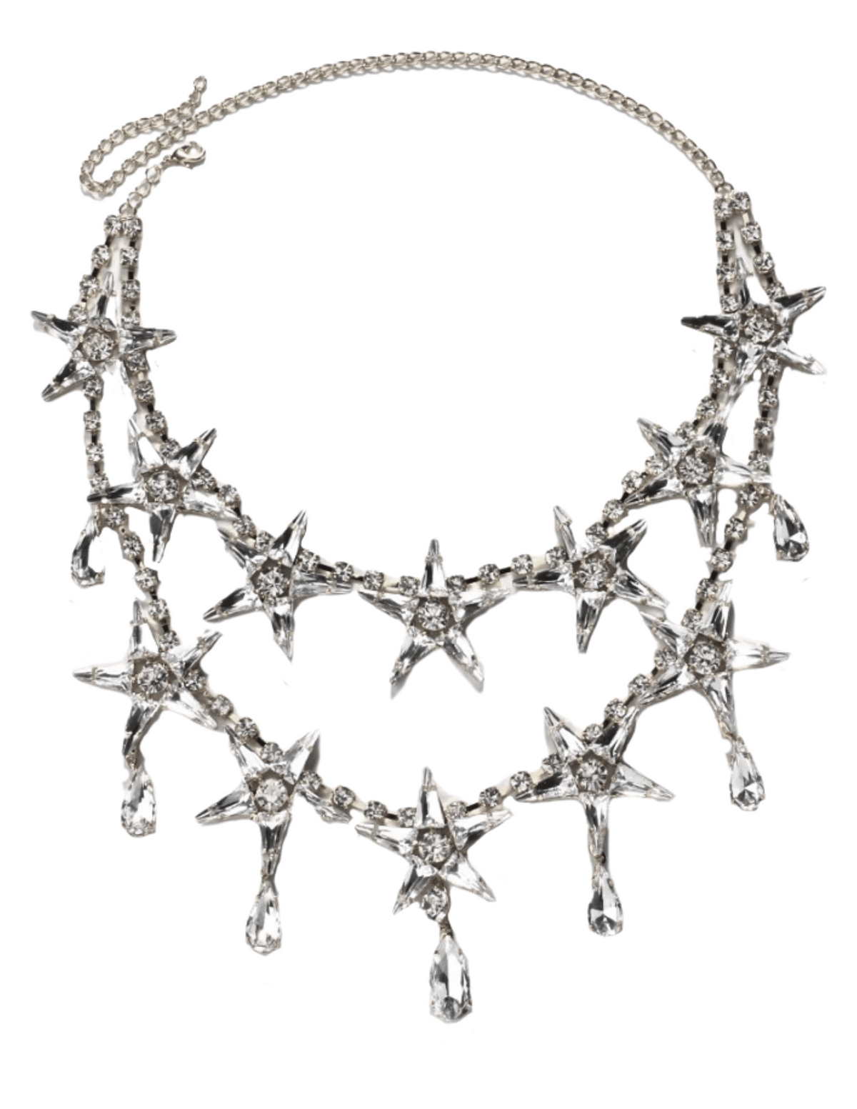 Front view of Austin Blaze Statement Star Choker Necklace in silver with large star rhinestones
