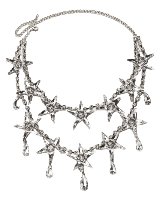 Front view of Austin Blaze Statement Star Choker Necklace in silver with large star rhinestones