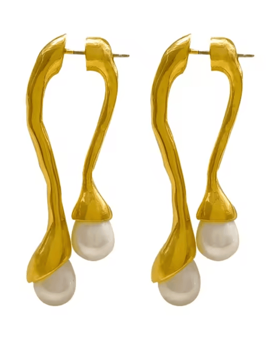 Austin Blaze Talia gold pearl drop statement earrings