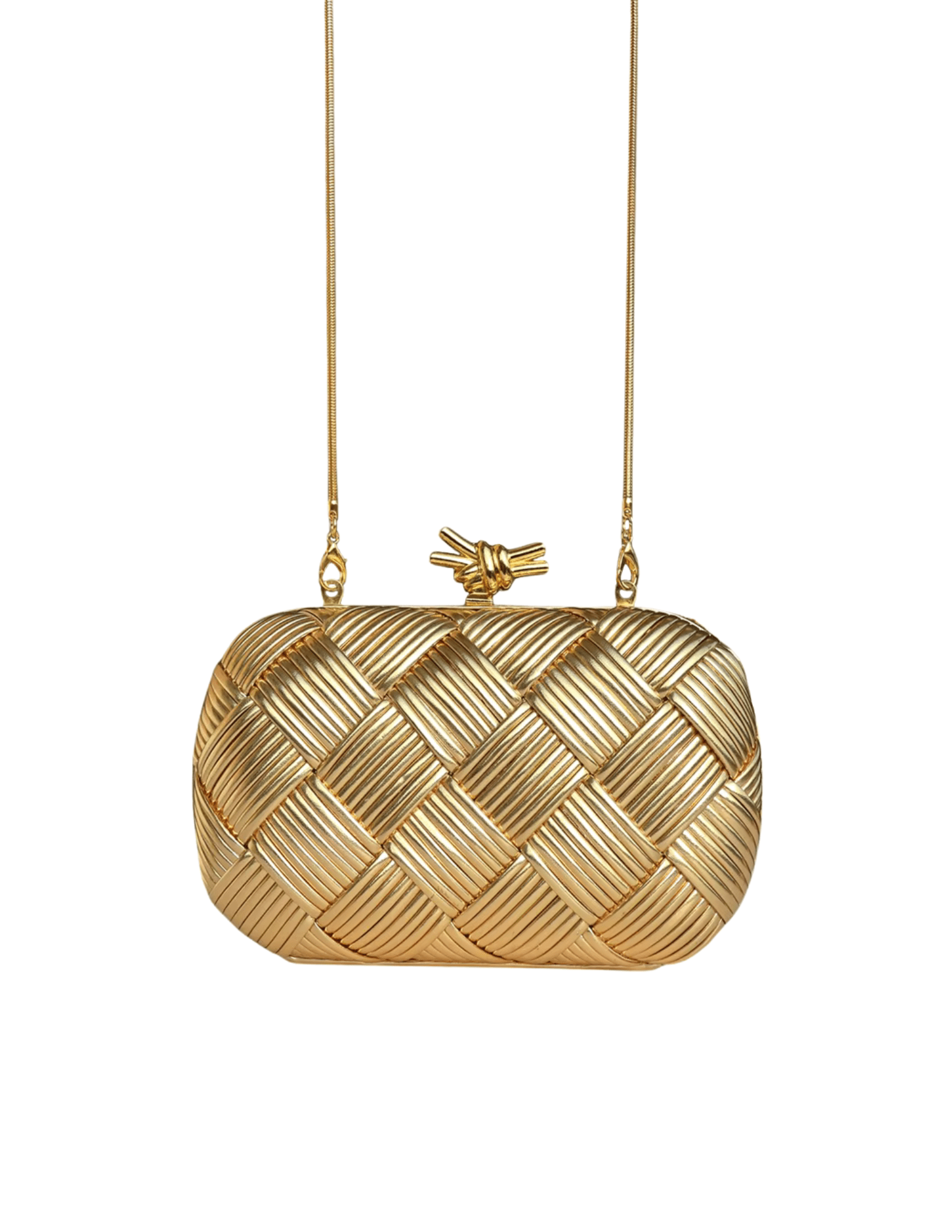 Austin Blaze Tina Metallic Woven Clutch in Gold with removable crossbody chain.