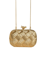 Austin Blaze Tina Metallic Woven Clutch in Gold with removable crossbody chain.