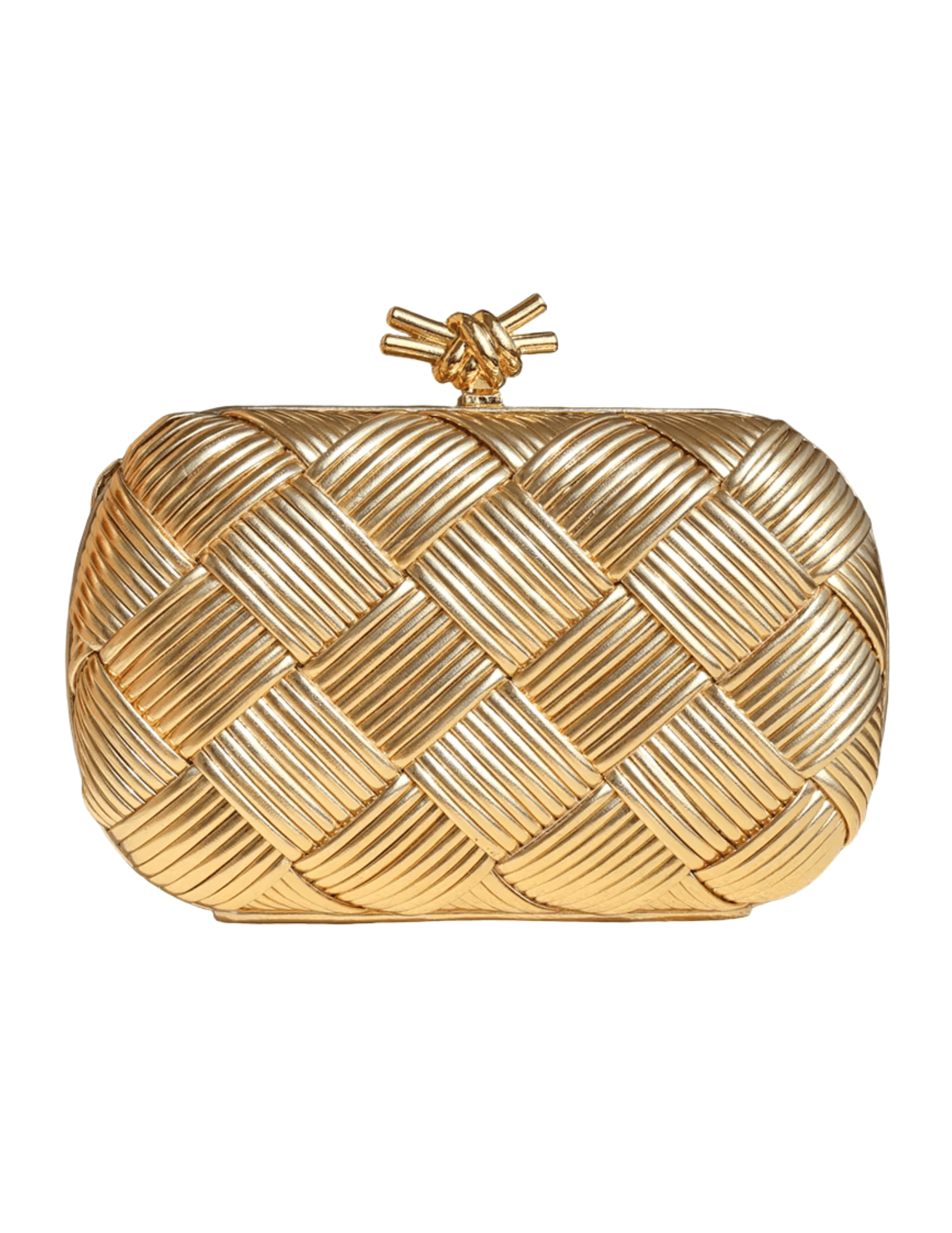Austin Blaze Tina Metallic Woven Clutch in Gold with geometric woven design.