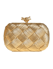 Austin Blaze Tina Metallic Woven Clutch in Gold with geometric woven design.