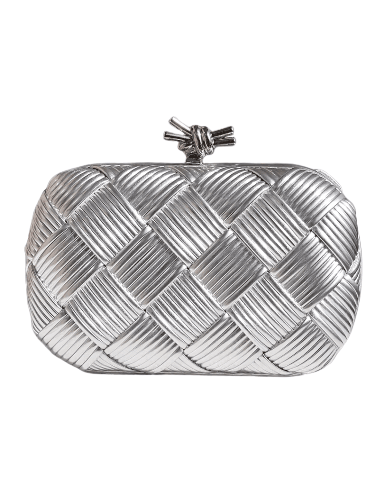Austin Blaze Tina Metallic Woven Clutch in Silver with geometric woven design.