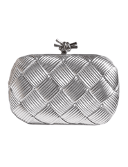Austin Blaze Tina Metallic Woven Clutch in Silver with geometric woven design.