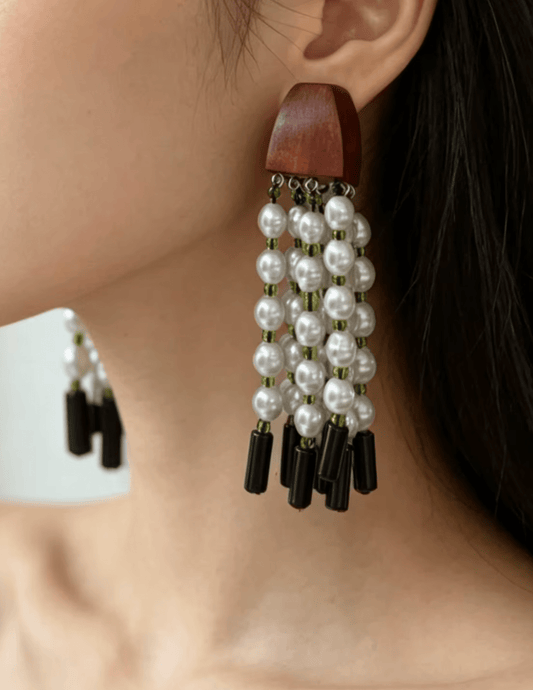Austin Blaze Vera Wooden Dangle Earrings on ear