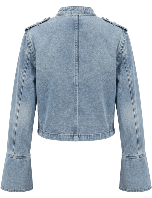 Austin Blaze Ziva military denim jacket stone washed blue back view