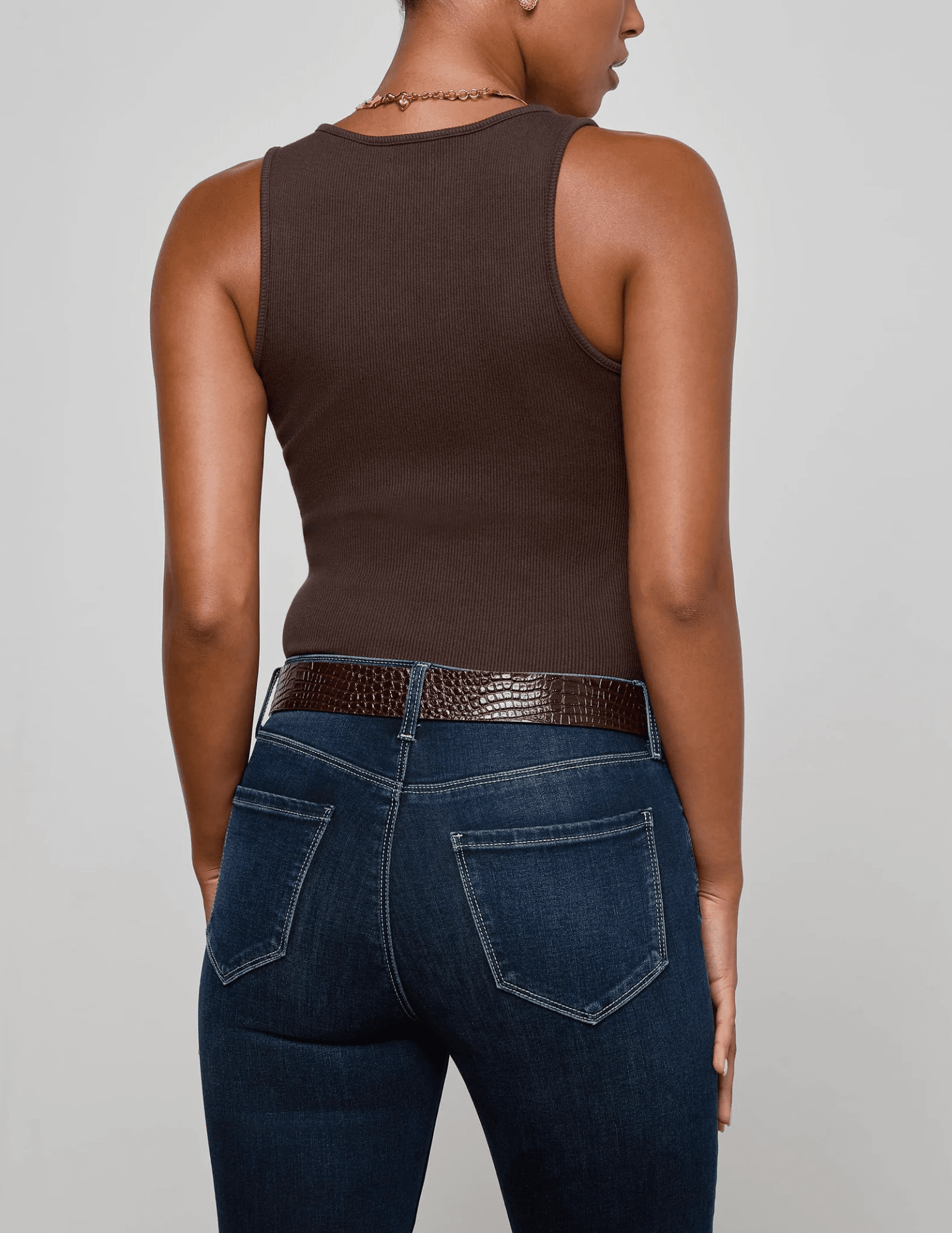 Back view of L'AGENCE Adira Scoop Neck Tank in Coffee Bean
