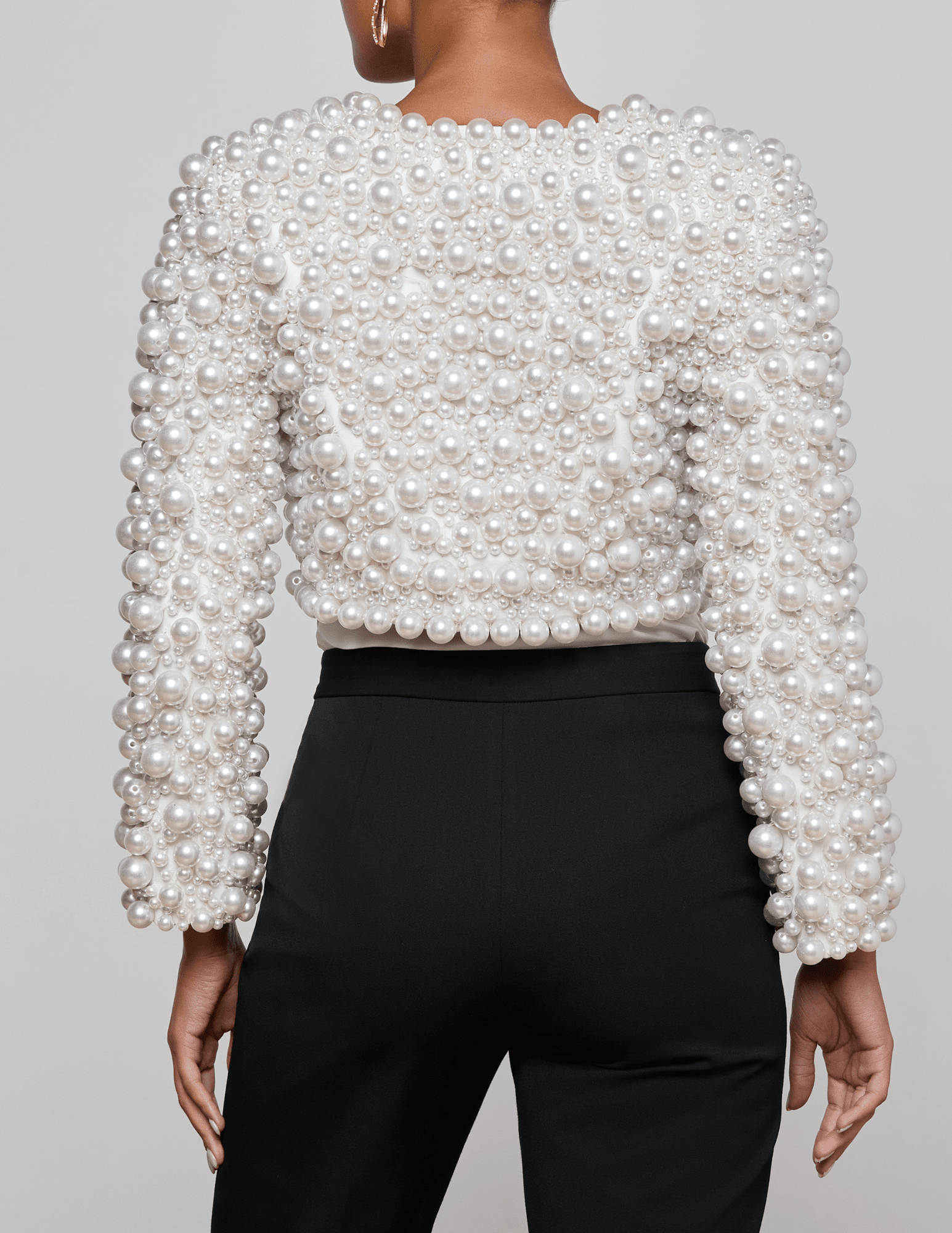 Back view of L'AGENCE Belle Pearl Cropped Oversized Jacket in Ivory