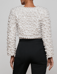 Back view of L'AGENCE Belle Pearl Cropped Oversized Jacket in Ivory