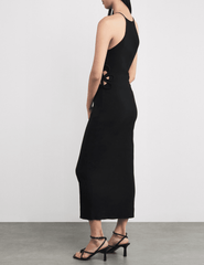 Black knit midi dress with halter neckline and slim fit by Cult Gaia back view