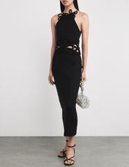 Black knit midi dress with halter neckline and slim fit by Cult Gaia