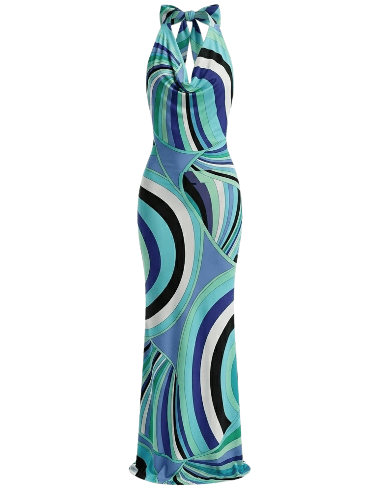 St. Barths La Robe Janine Cowl Neck Maxi Dress in Blue Purple Retro Multi