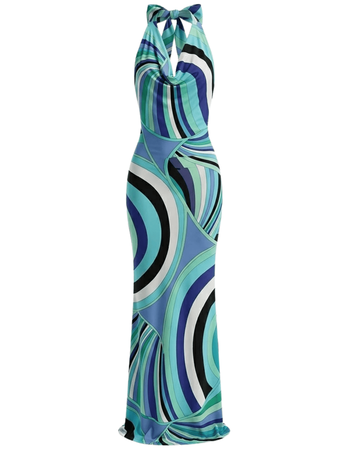 St. Barths La Robe Janine Cowl Neck Maxi Dress in Blue Purple Retro Multi