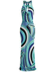 St. Barths La Robe Janine Cowl Neck Maxi Dress in Blue Purple Retro Multi