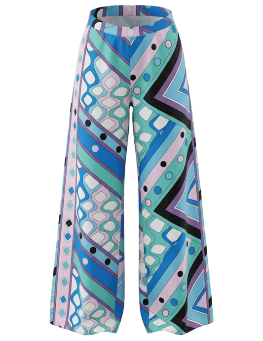 Blue Retro Geo Wide Leg Cover-Up Pants