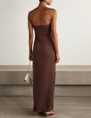 “Back view of Cult Gaia Abril strapless maxi dress in Java