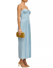 Side view of Ashika Midi Dress in Coastal showing zipper and vent