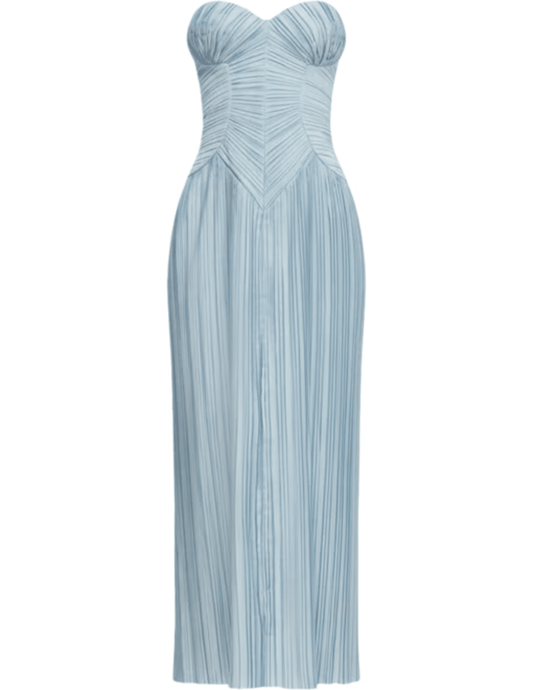 Cult Gaia Ashika Midi Dress in Coastal with strapless sweetheart neckline