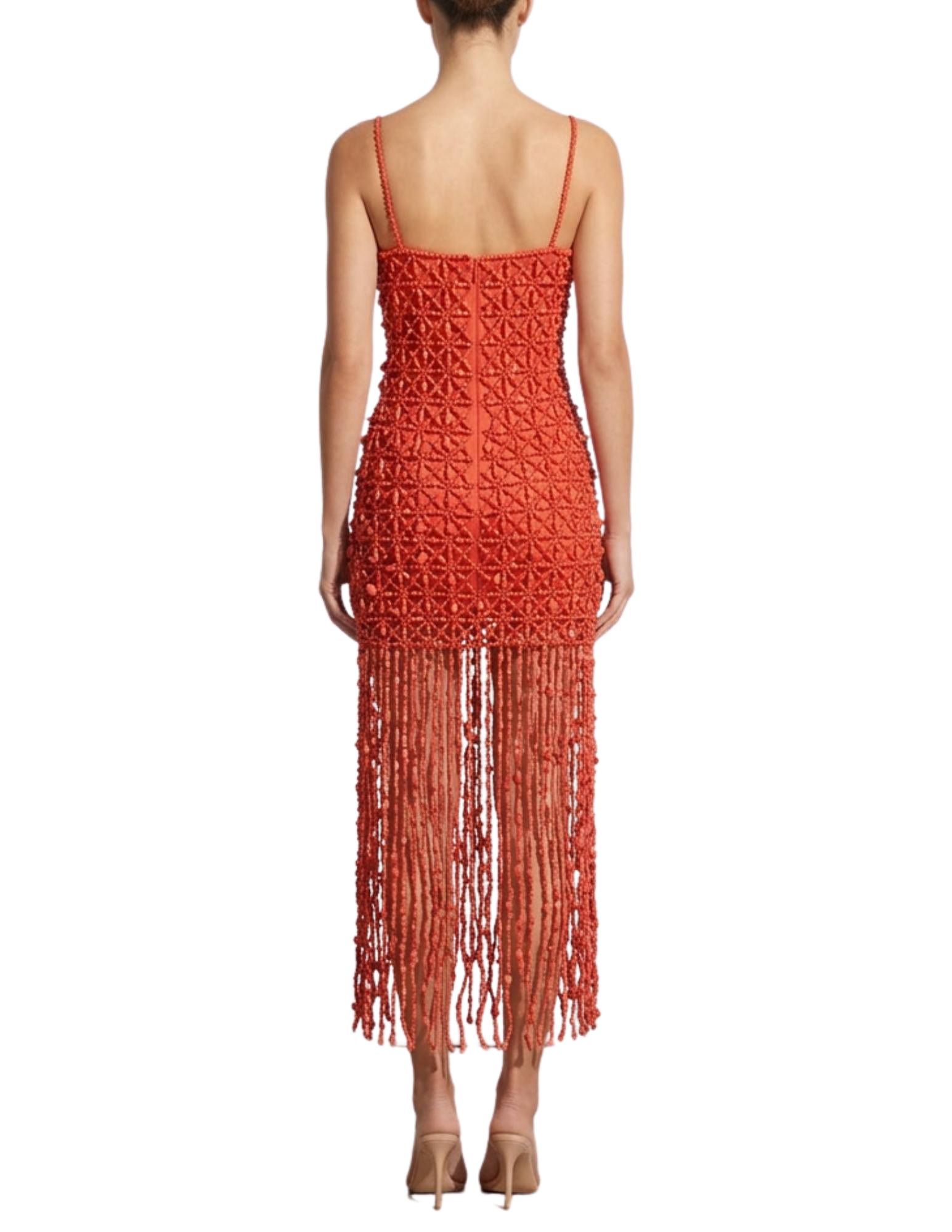 Back view of the Cult Gaia Calantha Beaded Gown showcasing the beaded construction and elegant silhouette