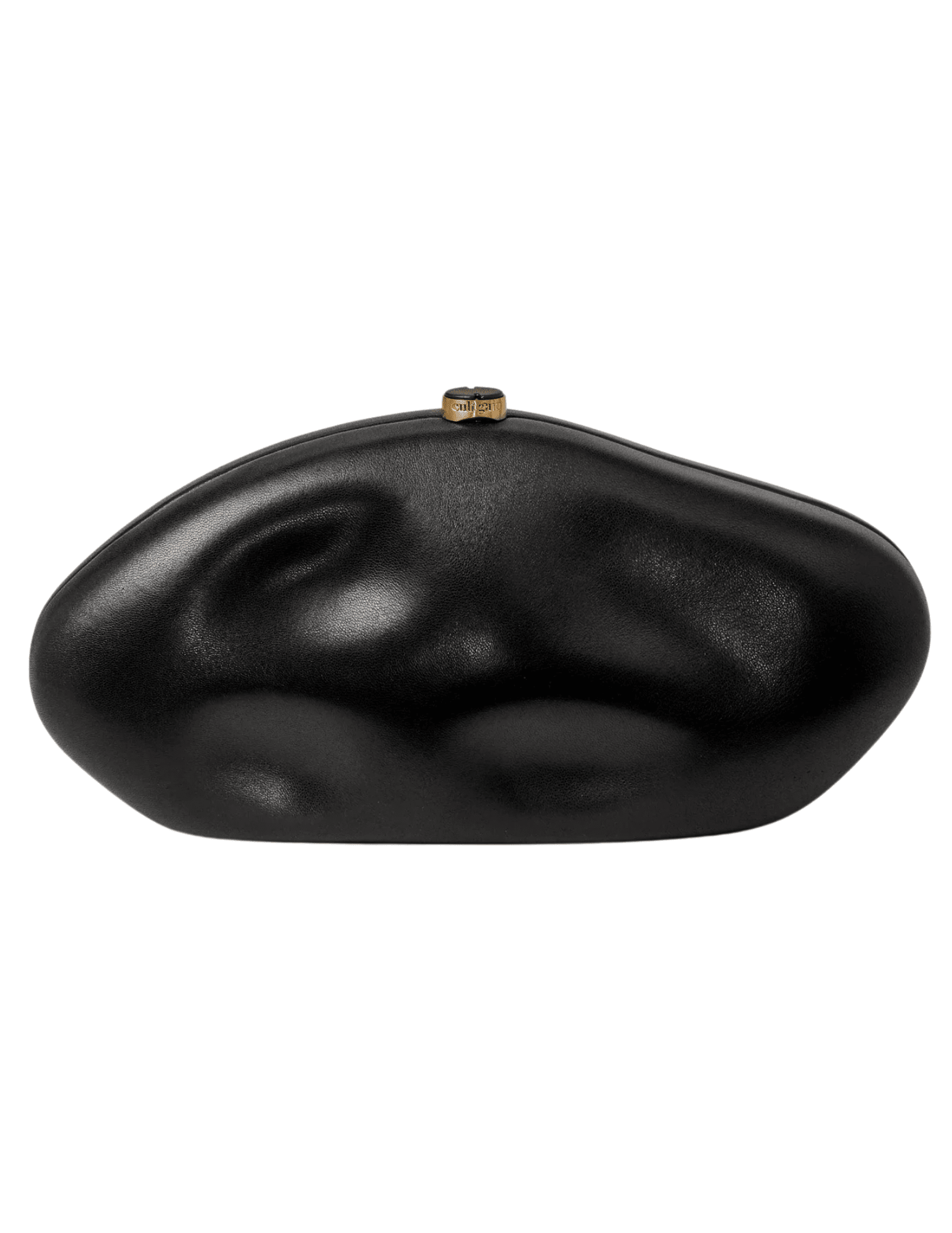 Cult Gaia Caldera Clutch in black leather with gold-toned clasp