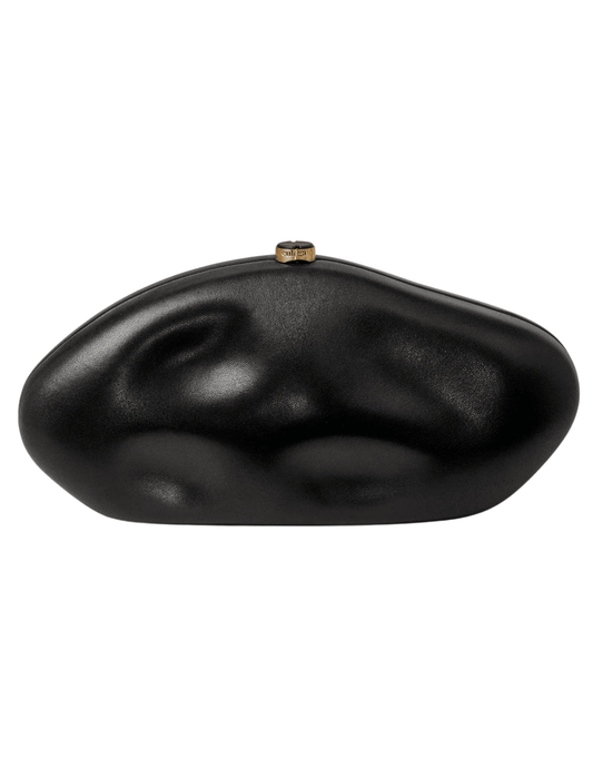 Cult Gaia Caldera Clutch in black leather with gold-toned clasp