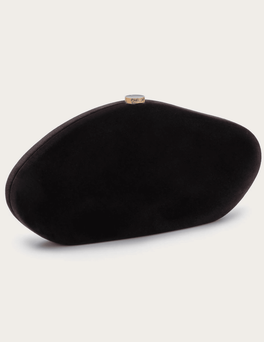 Cult Gaia Caldera Clutch in black velvet with gold clasp closure