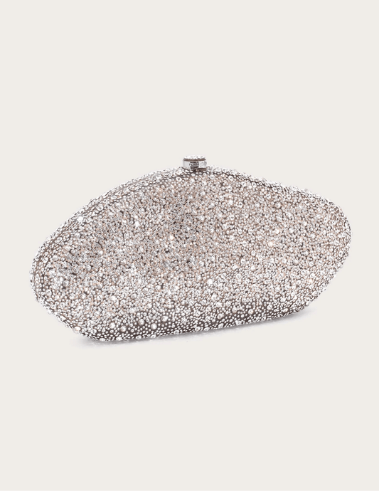 Cult Gaia Caldera Clutch in Clear with rhinestone-encrusted acrylic body.