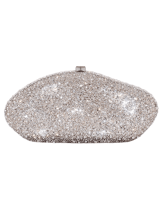 Cult Gaia Caldera Clutch in Clear with rhinestone-encrusted acrylic body.