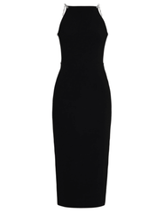 Cult Gaia Cassi Knit Midi Dress in black ribbed knit with faux pearl straps