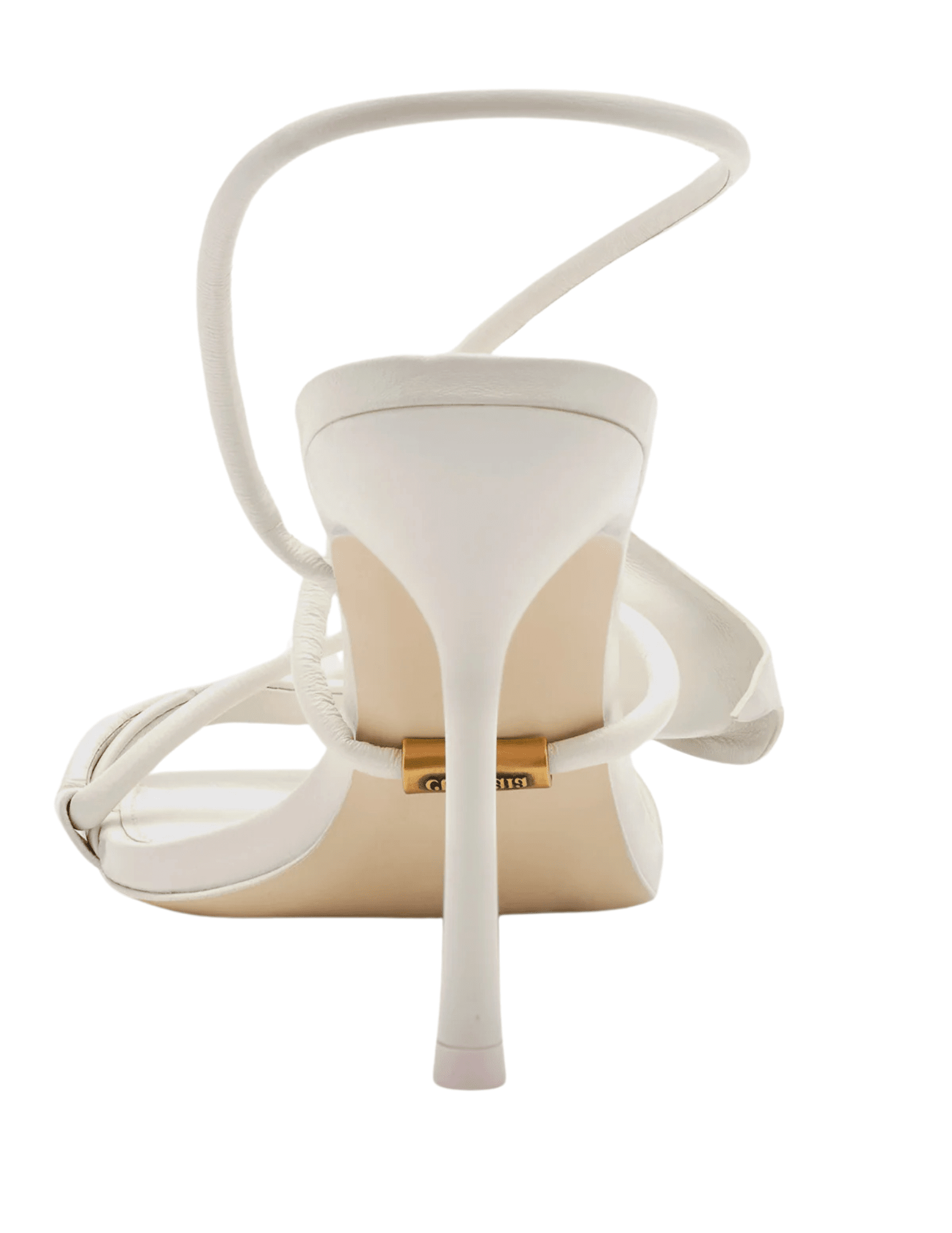 Back view of Cult Gaia Cassidy Heel Sandal in Antique White with high stiletto heel