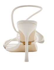 Back view of Cult Gaia Cassidy Heel Sandal in Antique White with high stiletto heel