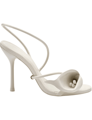 Cult Gaia Cassidy Heel Sandal in Antique White with calla lily appliqué and stiletto heel