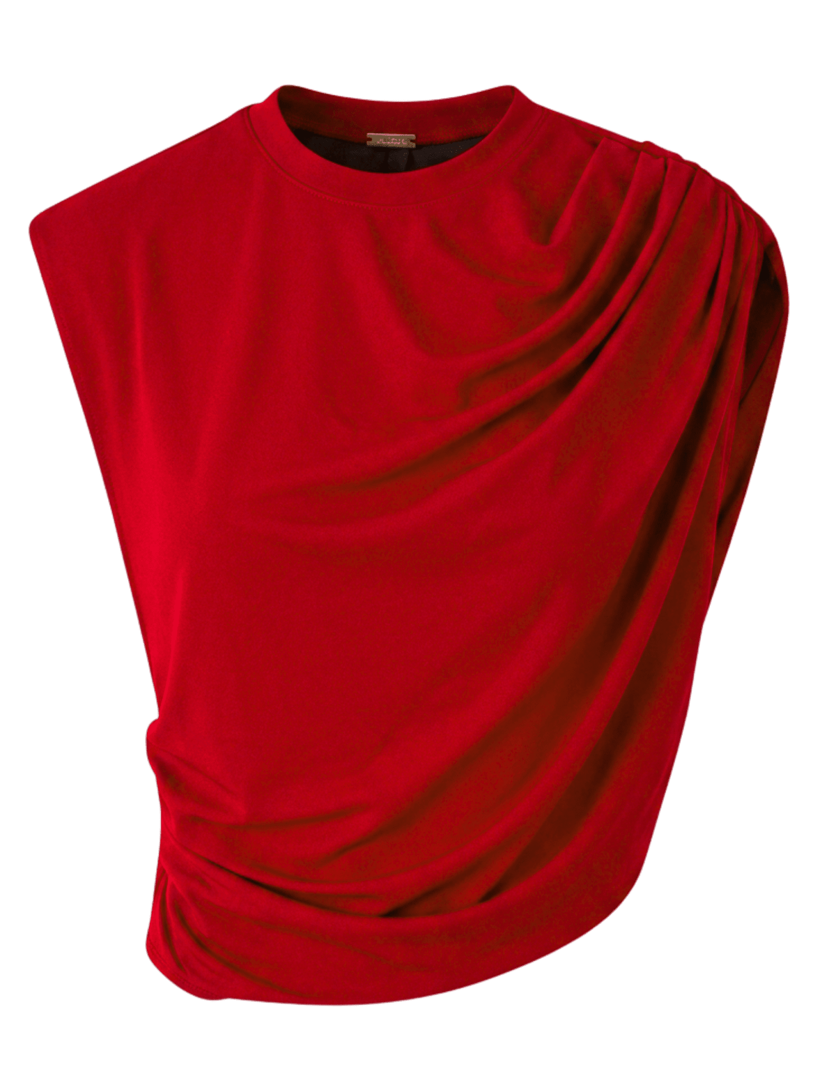 Cult Gaia Celene Draped Top in Ghermez featuring elegant draping, ruching details, and a cropped