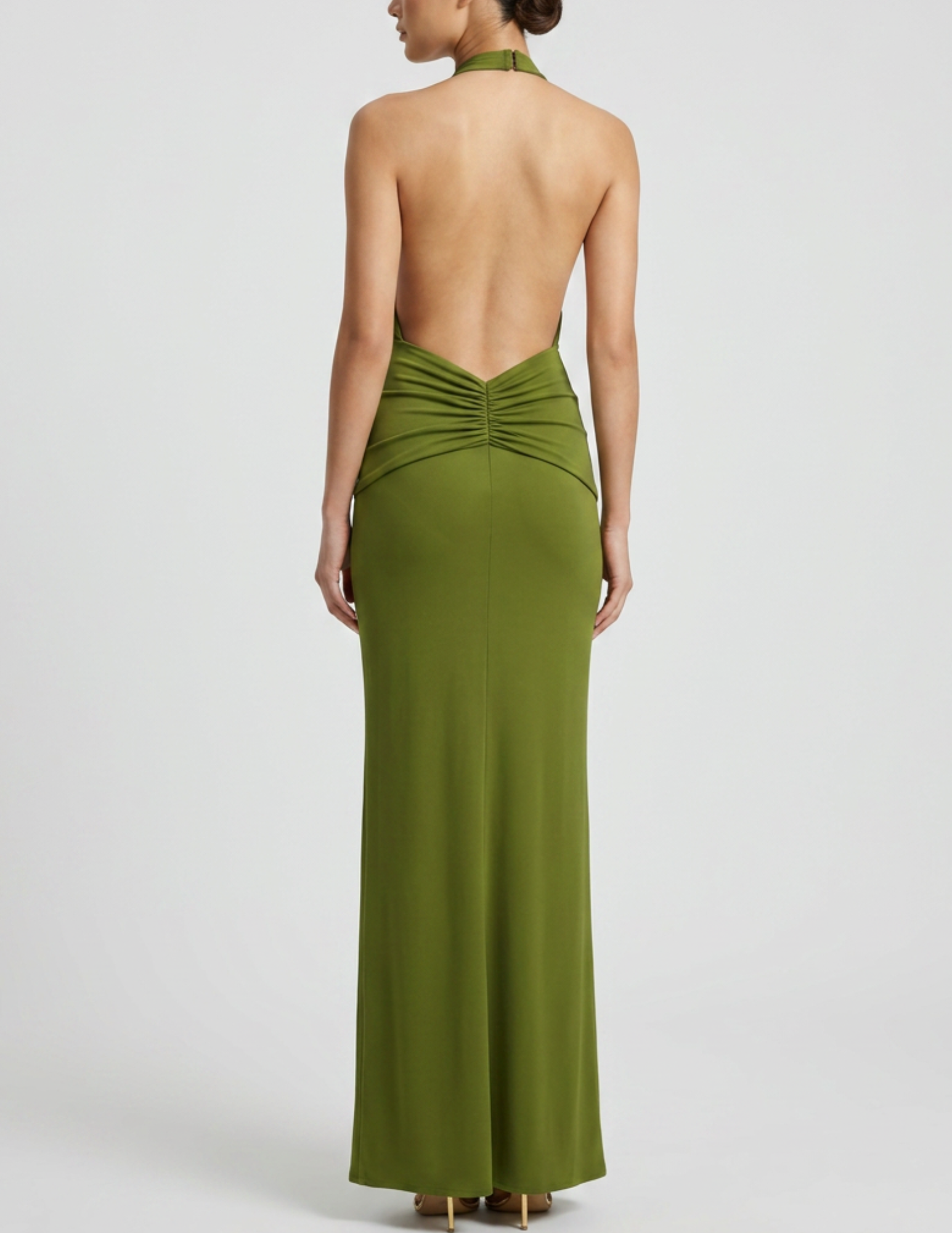 Back view of the Cult Gaia Chii Halter Maxi Dress showcasing the elegant open-back design