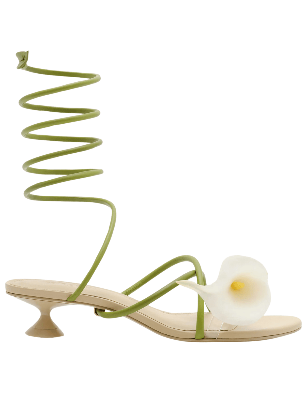 Cult Gaia Claire Kitten Heel Sandal in Multi with spiral ankle wrap and calla lily detail