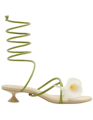 Cult Gaia Claire Kitten Heel Sandal in Multi with spiral ankle wrap and calla lily detail