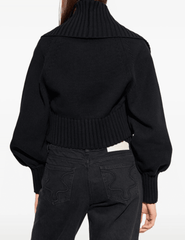 Back view of Cult Gaia Corey Open Knit Cardigan with ribbed shawl collar