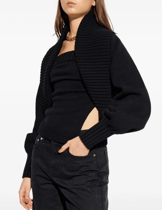 Cult Gaia Corey Open Knit Cardigan in Black front view