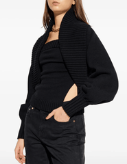 Cult Gaia Corey Open Knit Cardigan in Black front view